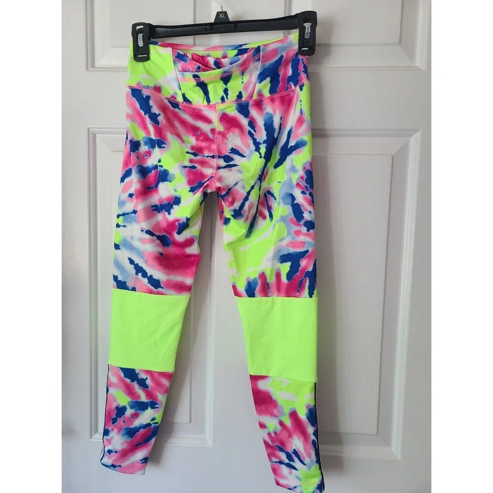 Justice Ankle Tie-Dye Color Block Leggings Logo Tech Pocket Size L (12/14)